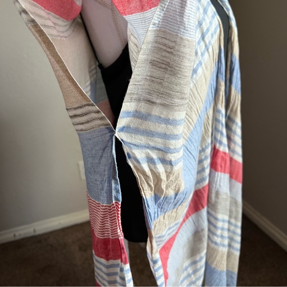 Anthropologie Striped Light Weight Pancho OSFM White Blue Tan Pink - Picture 4 of 13